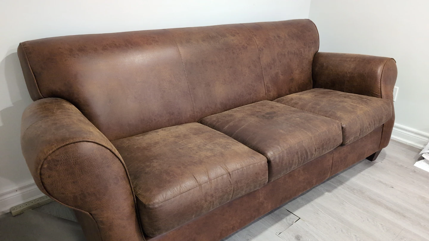 Brown Faux Leather Sofa - photo 3