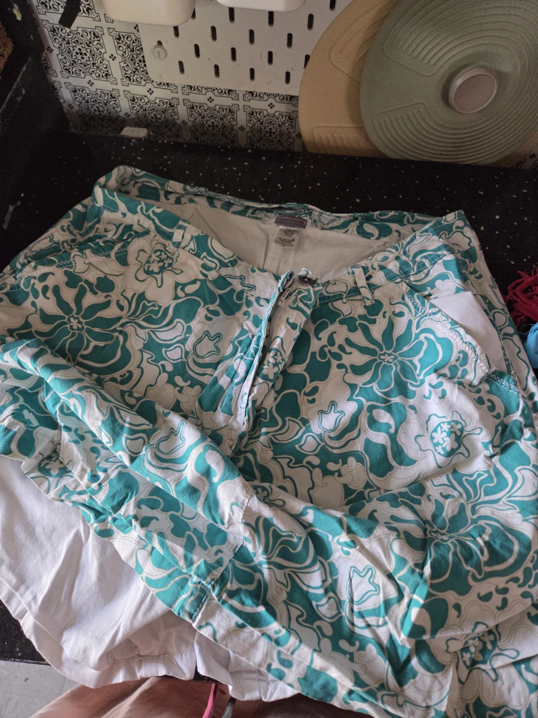 LAURA SCOTY Turquoise and White Floral Print Skirt
