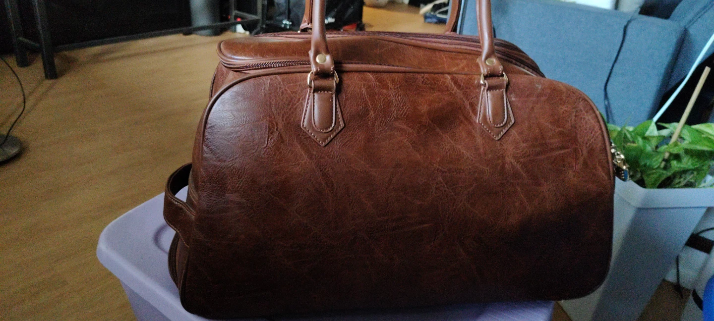 Brown Faux Leather Duffle Bag