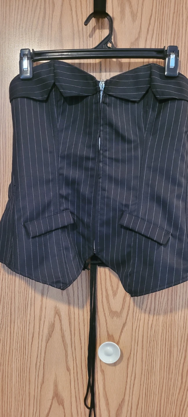3-Piece Striped Corset Set with Skirt and Thong