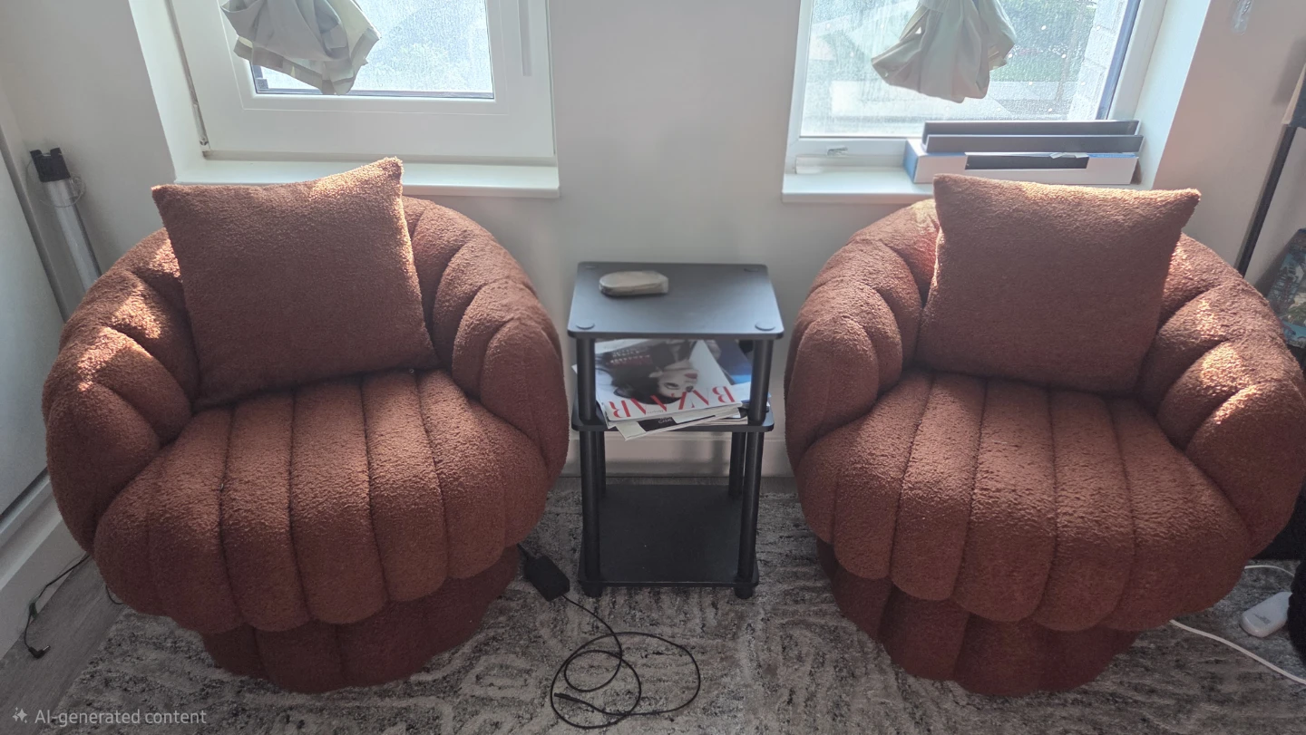 Orange Bouclé 360 Swivel Barrel Accent Chair