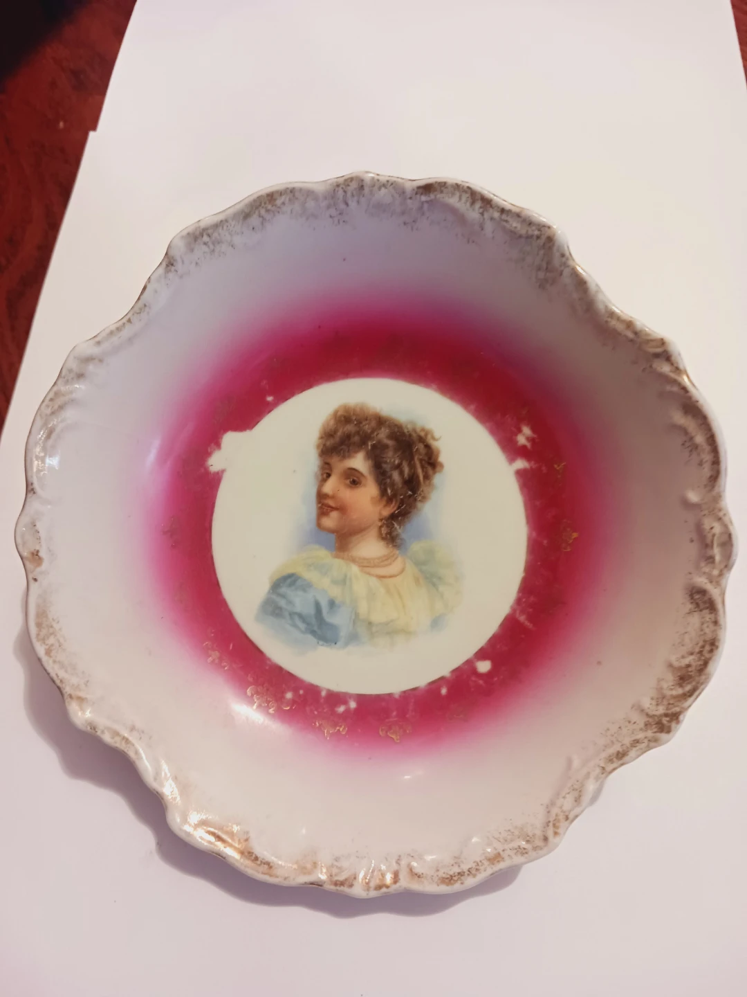 Antique 1880s Austrian Handpainted Portrait Porcelain Bowl
