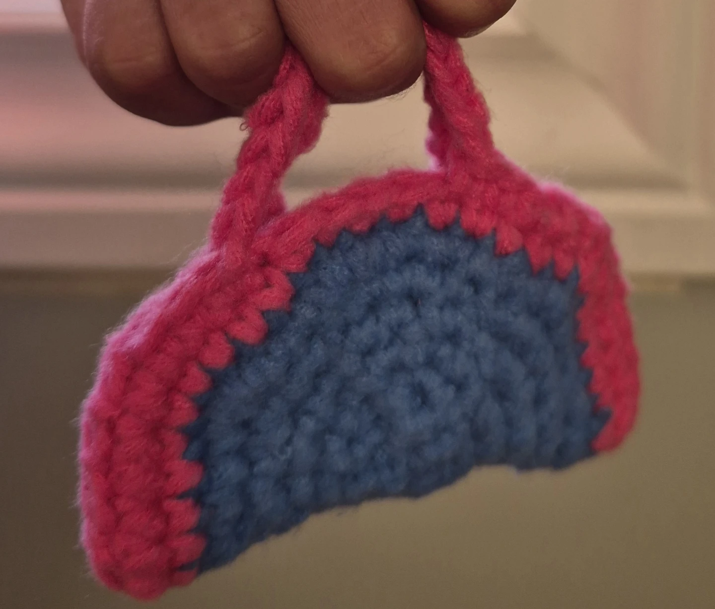 Crocheted Mini Handbag Charm - Pink and Blue - photo 2