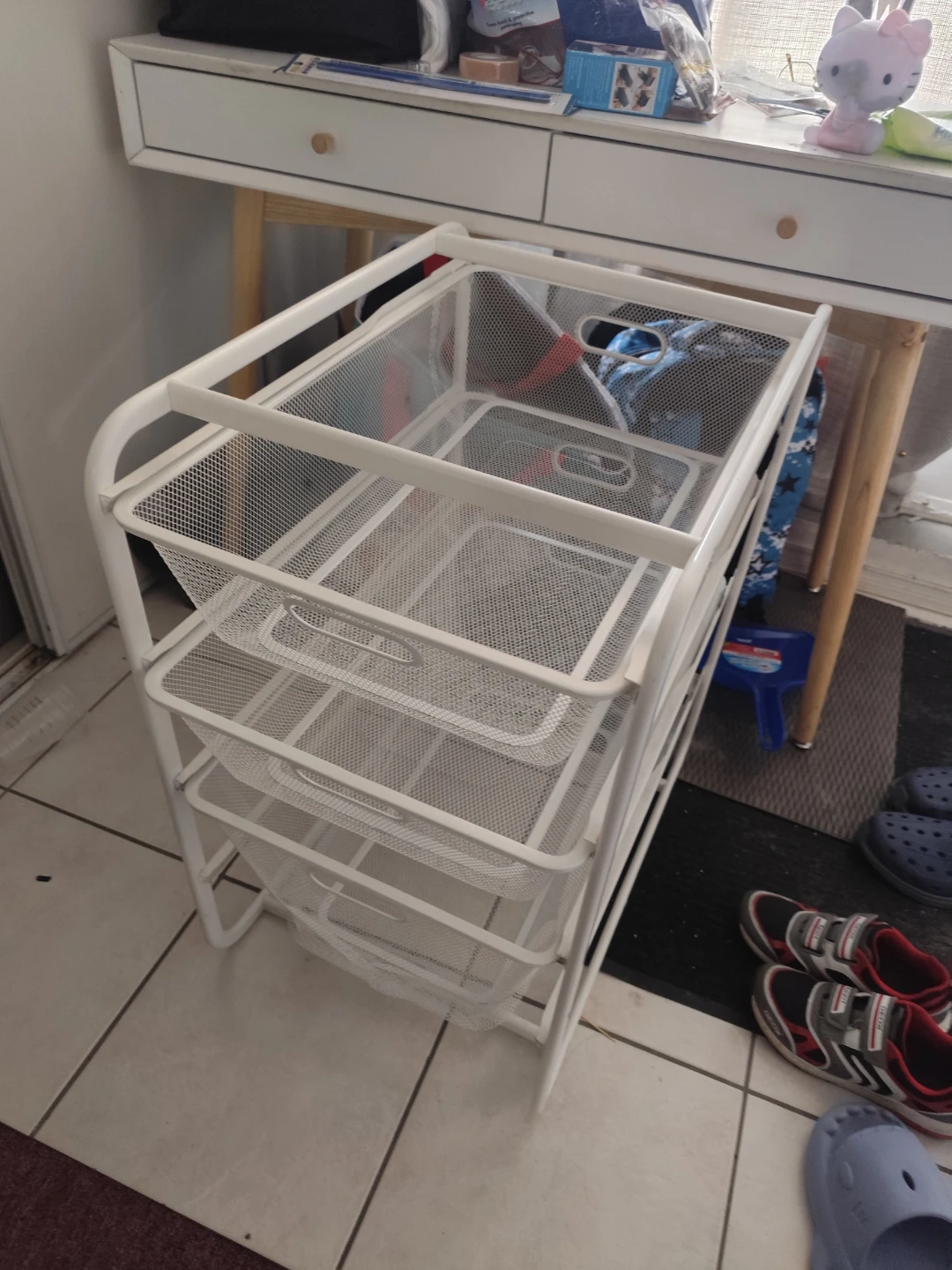 White 3-Drawer Mesh Rolling Cart