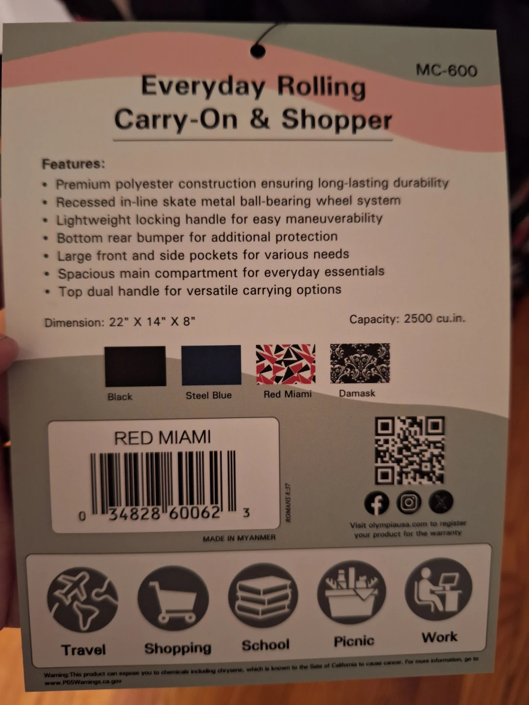Olympia USA "Red Miami" Rolling Carry-On & Shopper Bag - photo 3