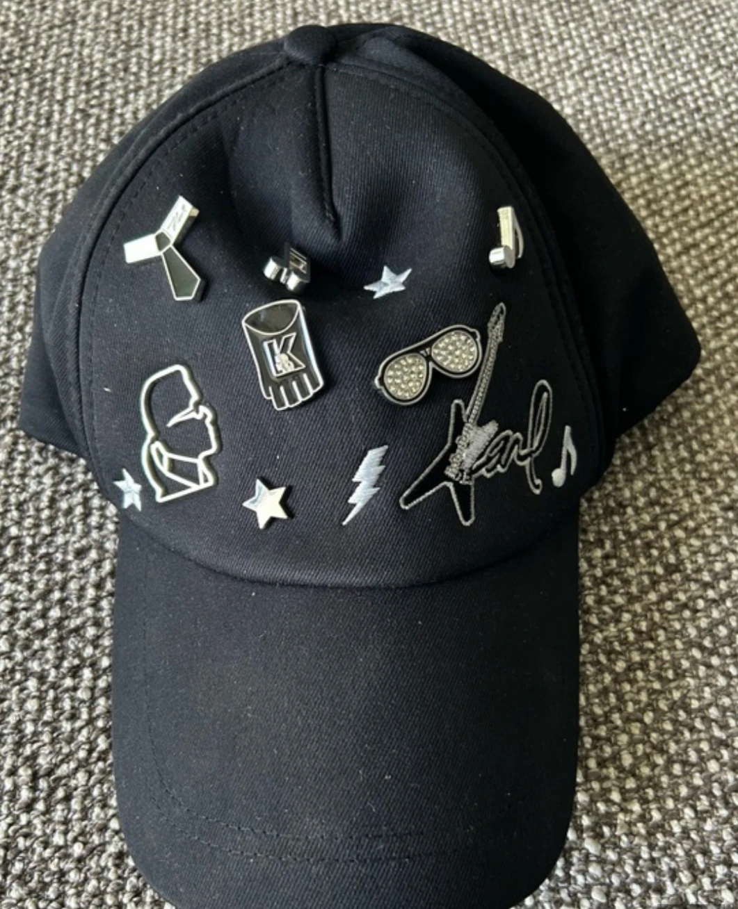 Karl Lagerfeld Paris Black Baseball Cap with Charms