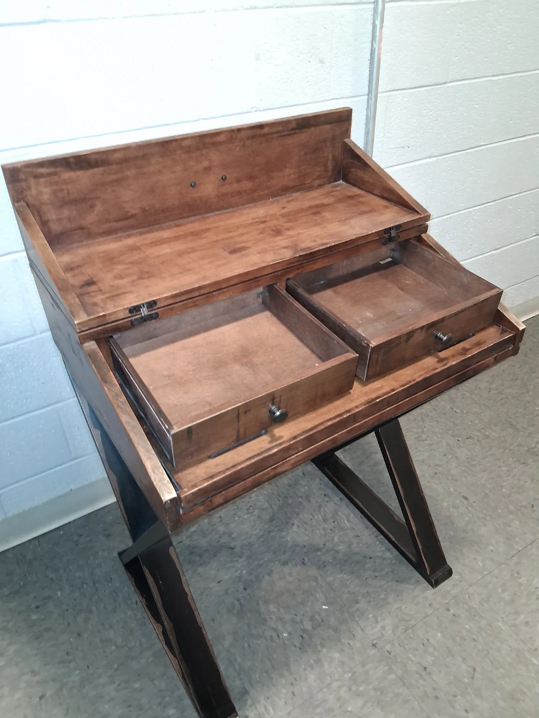 Distressed Antique Cognac and Black Wood Secretary Desk - photo 4