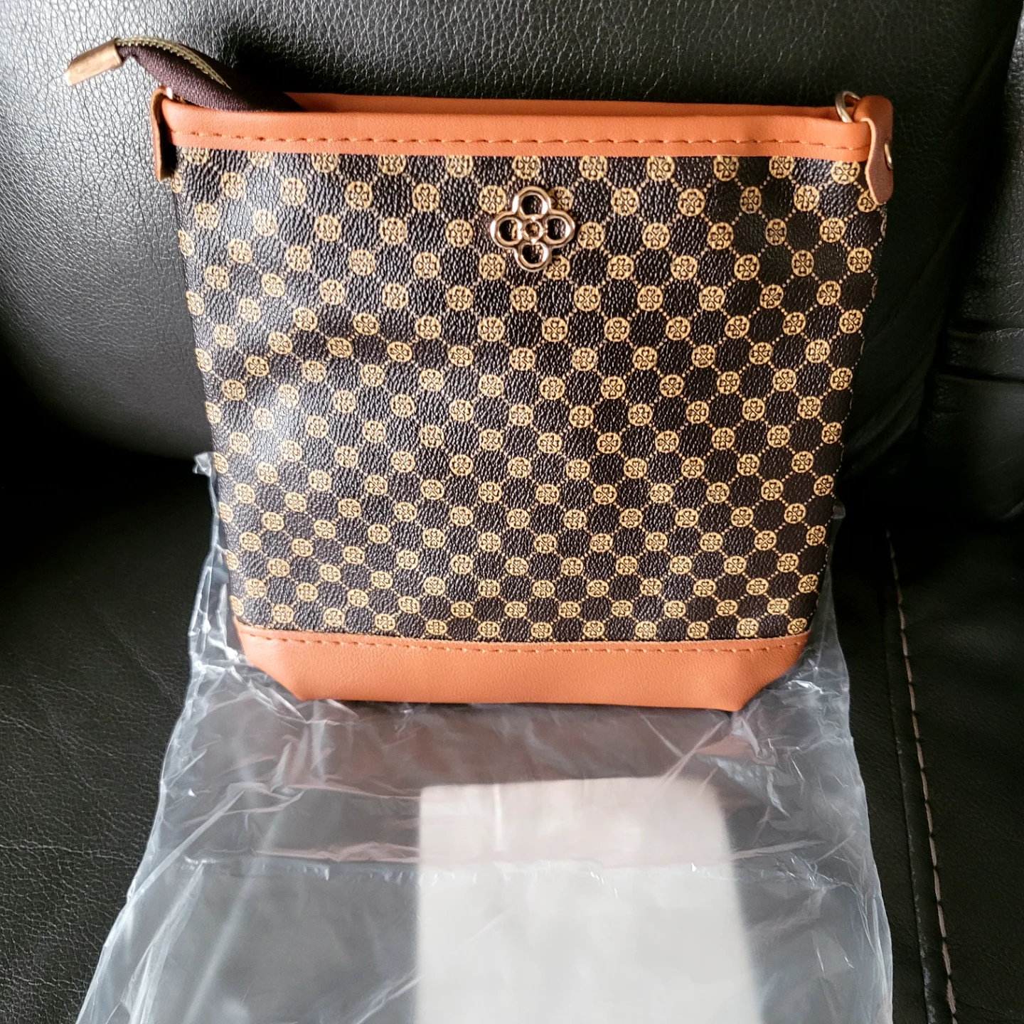 Brown & Tan Geometric Print Small Purse