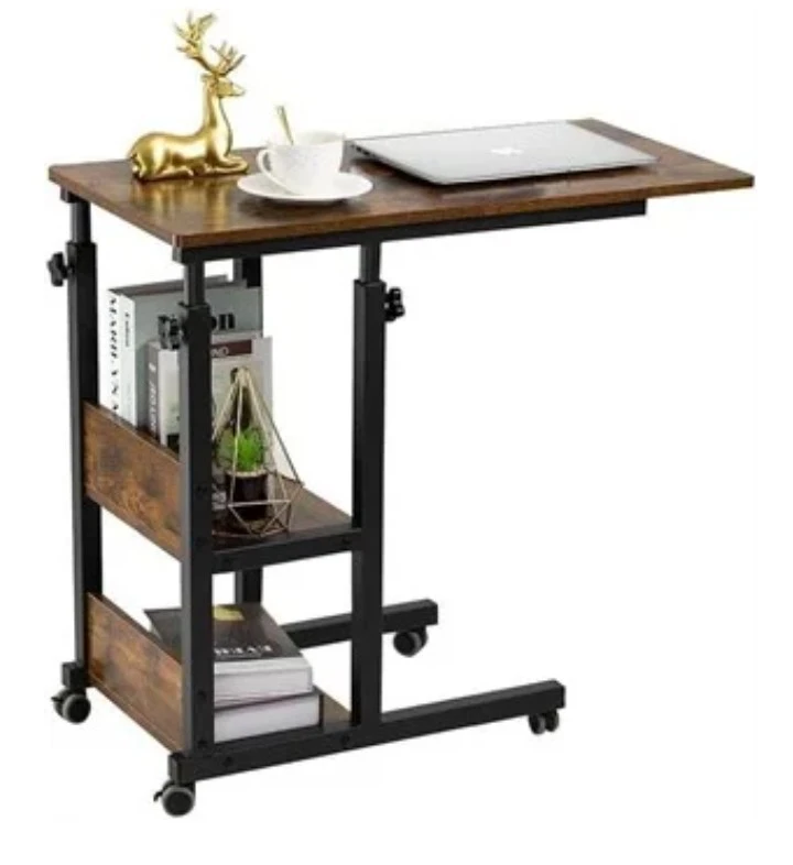 Adjustable Rolling Laptop Desk with Shelves