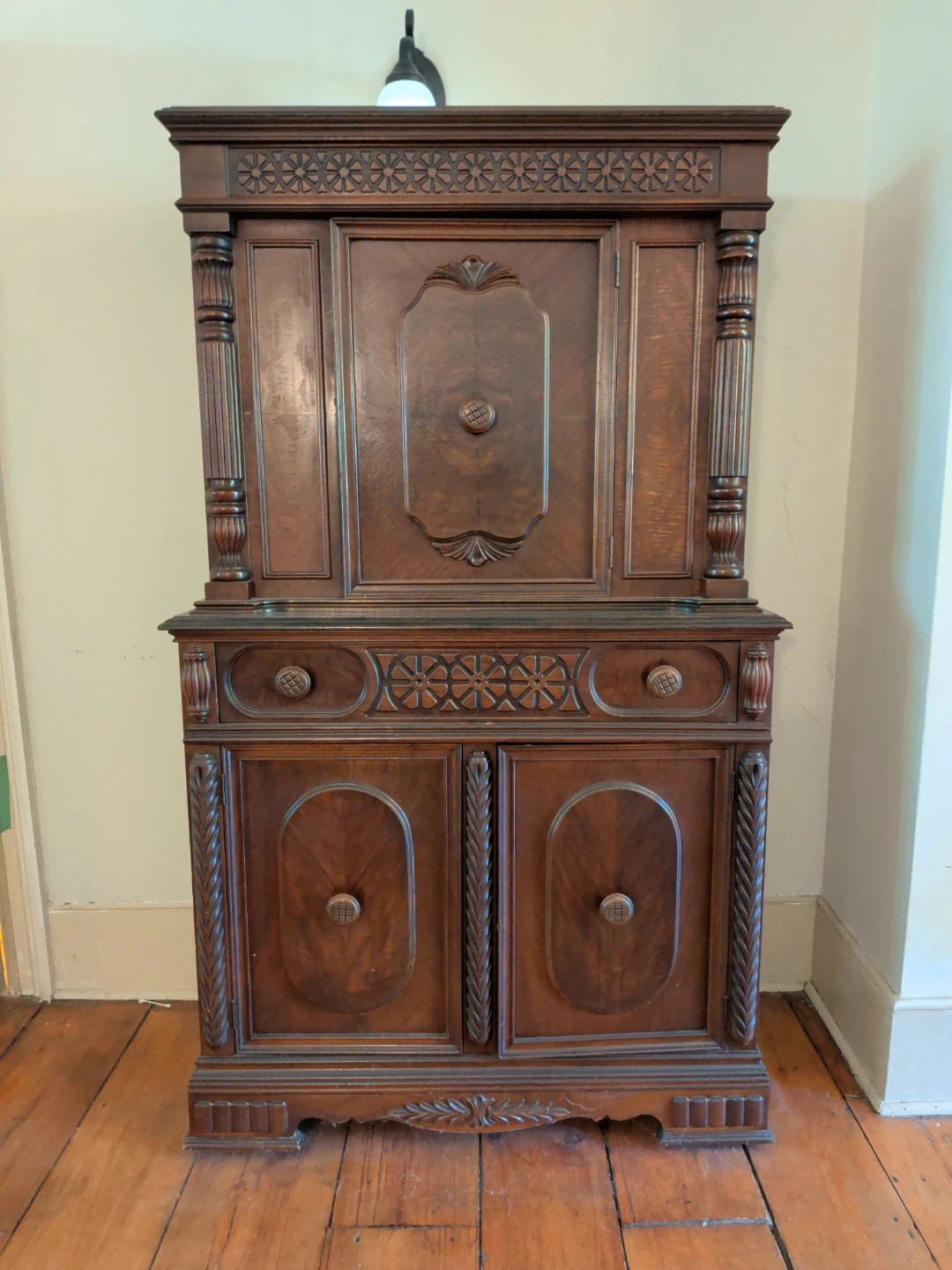 Vintage Wooden Cabinet with Doors and Drawers