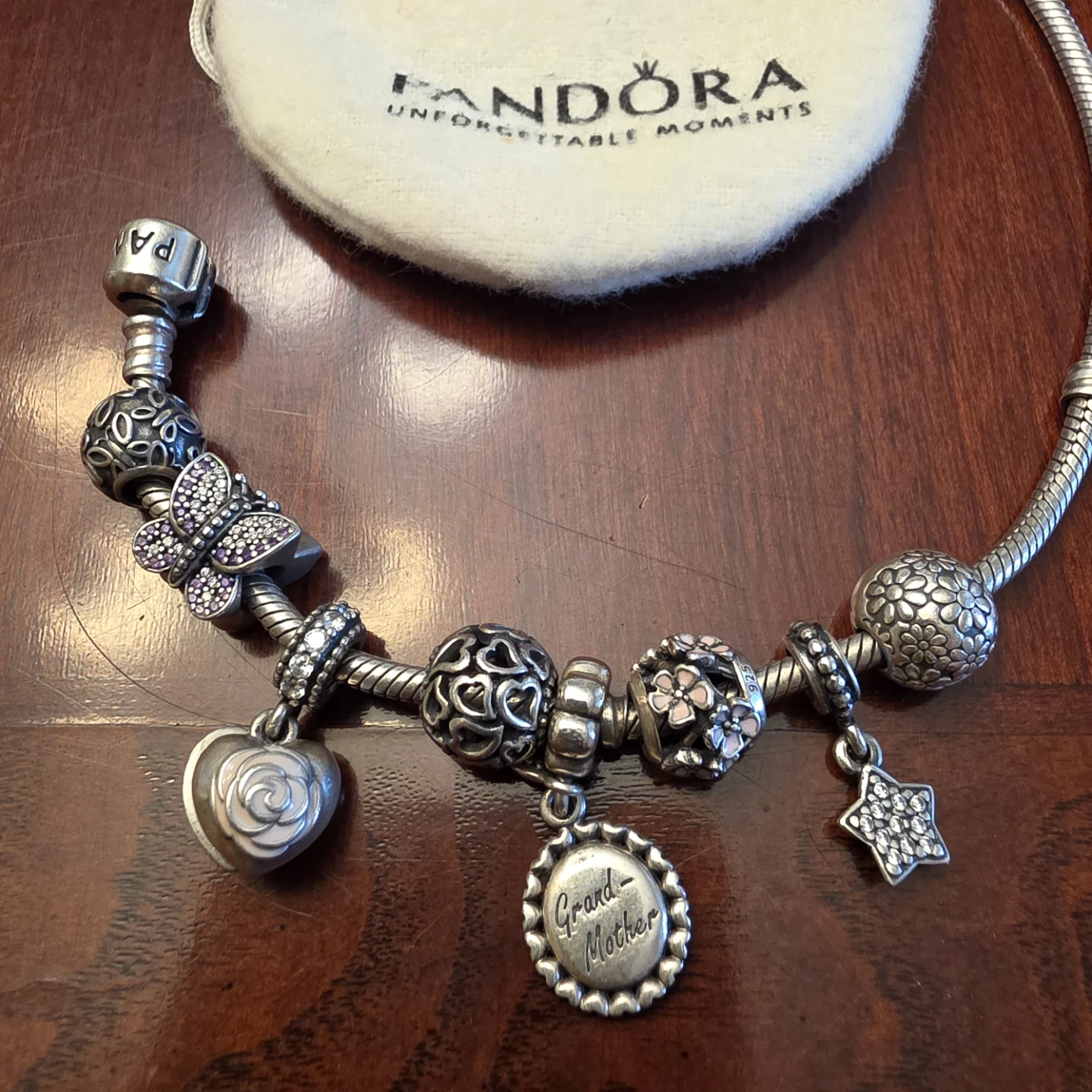 Authentic Pandora Sterling Silver Bracelet + 14 Charms - EUC - photo 2