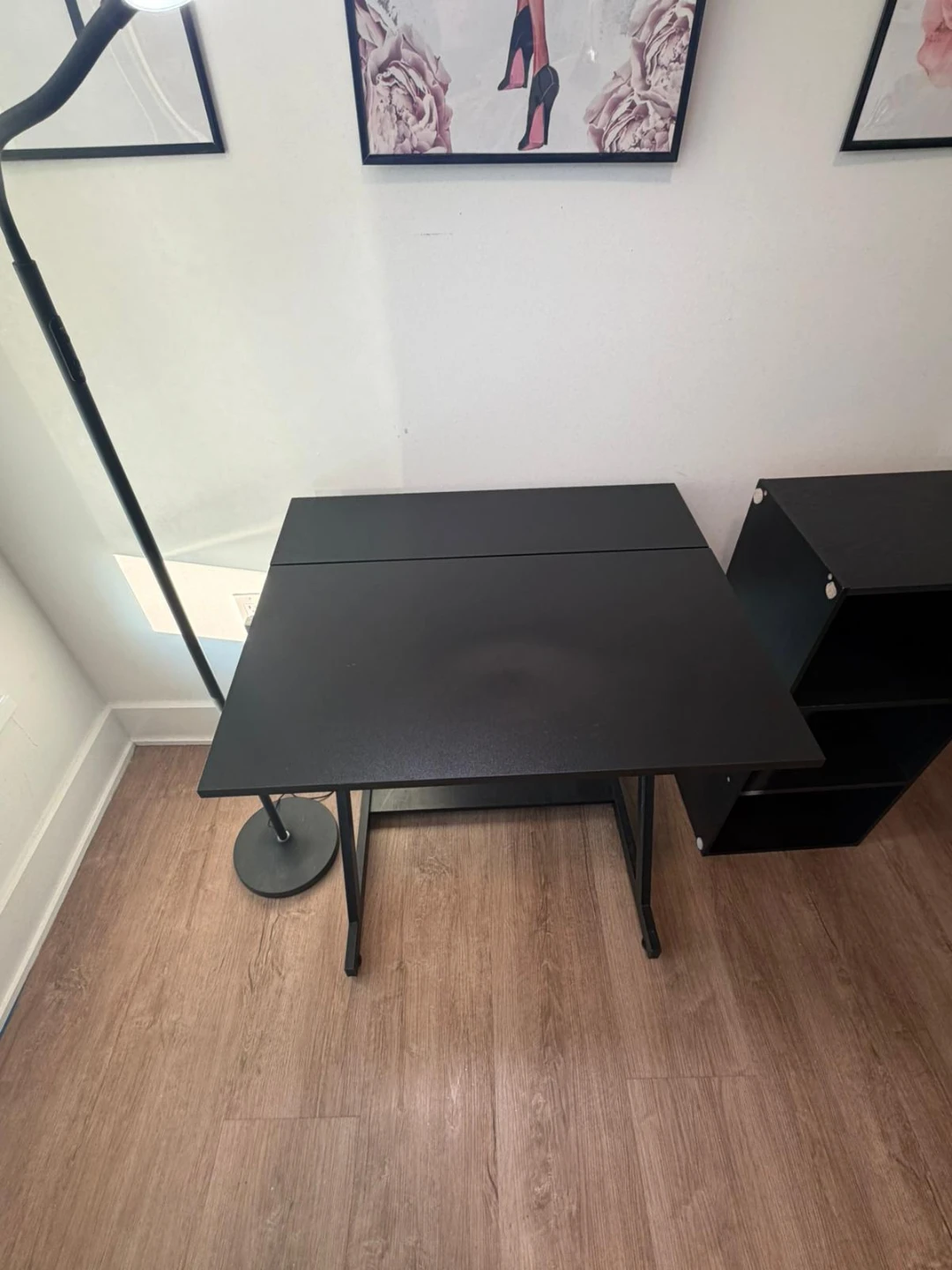 Black Folding Desk with Standing Lamp and Storage Unit - photo 4