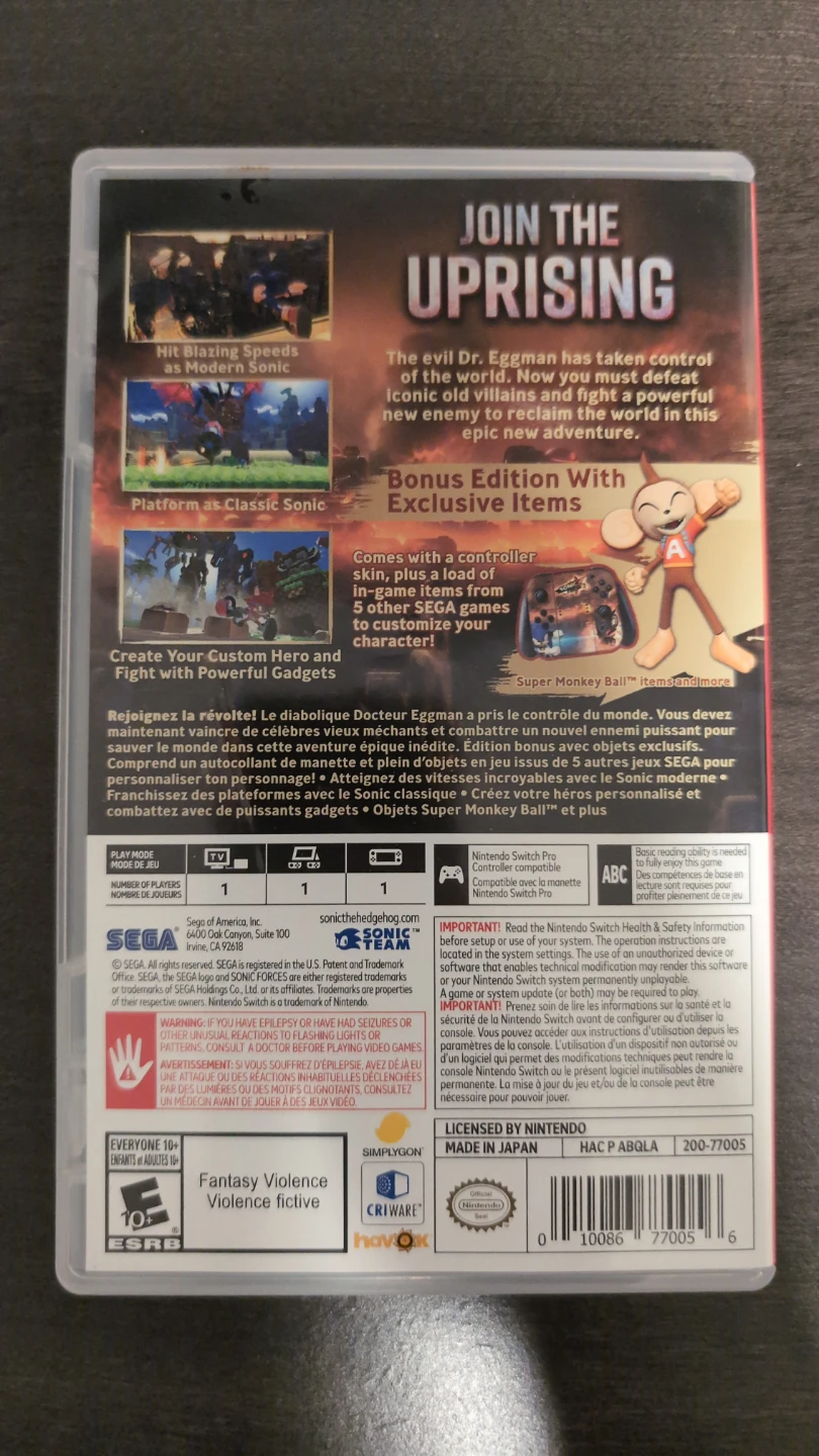 Nintendo Switch Sonic Forces Bonus Edition Game - photo 3