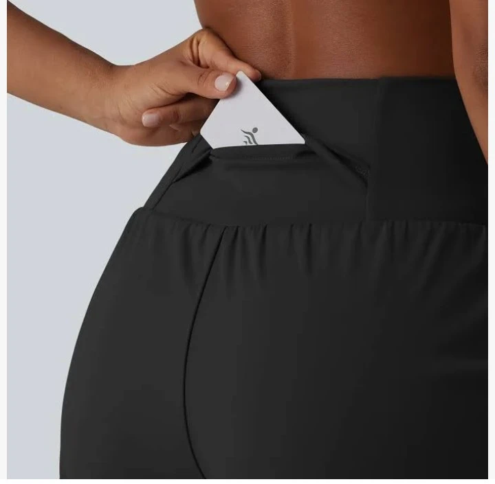 Halara Pantalón corto yoga 2 en 1 con bolsillo trasero oculto ,