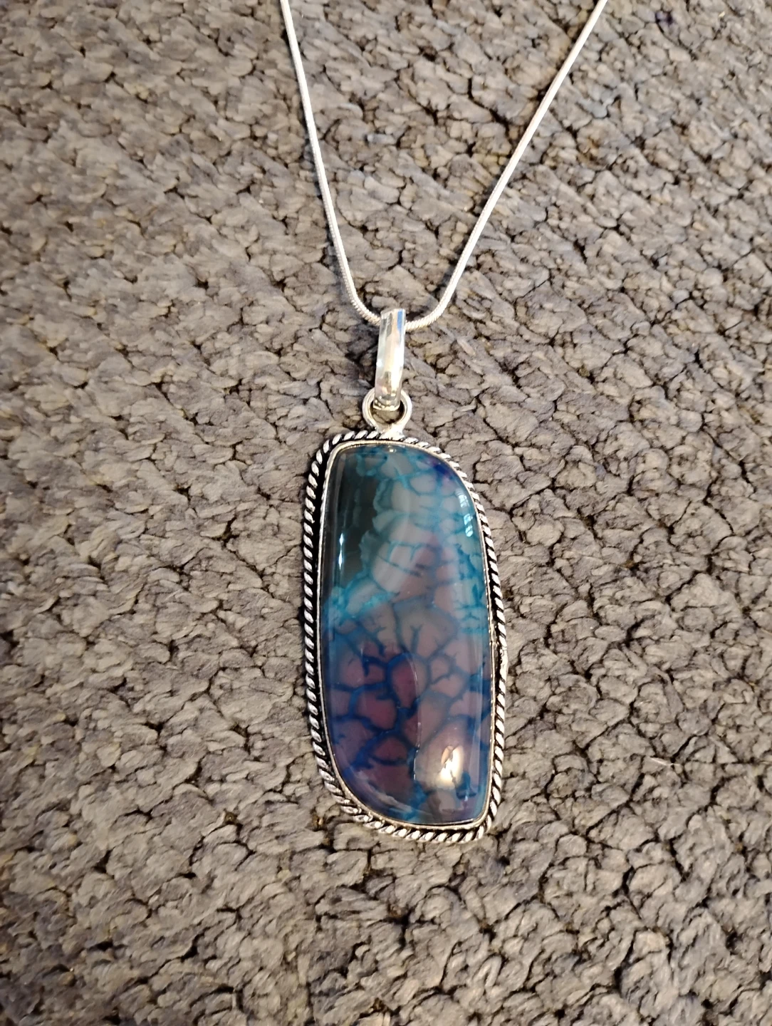 Sterling Silver Necklace with Blue and Purple Agate Gemstone