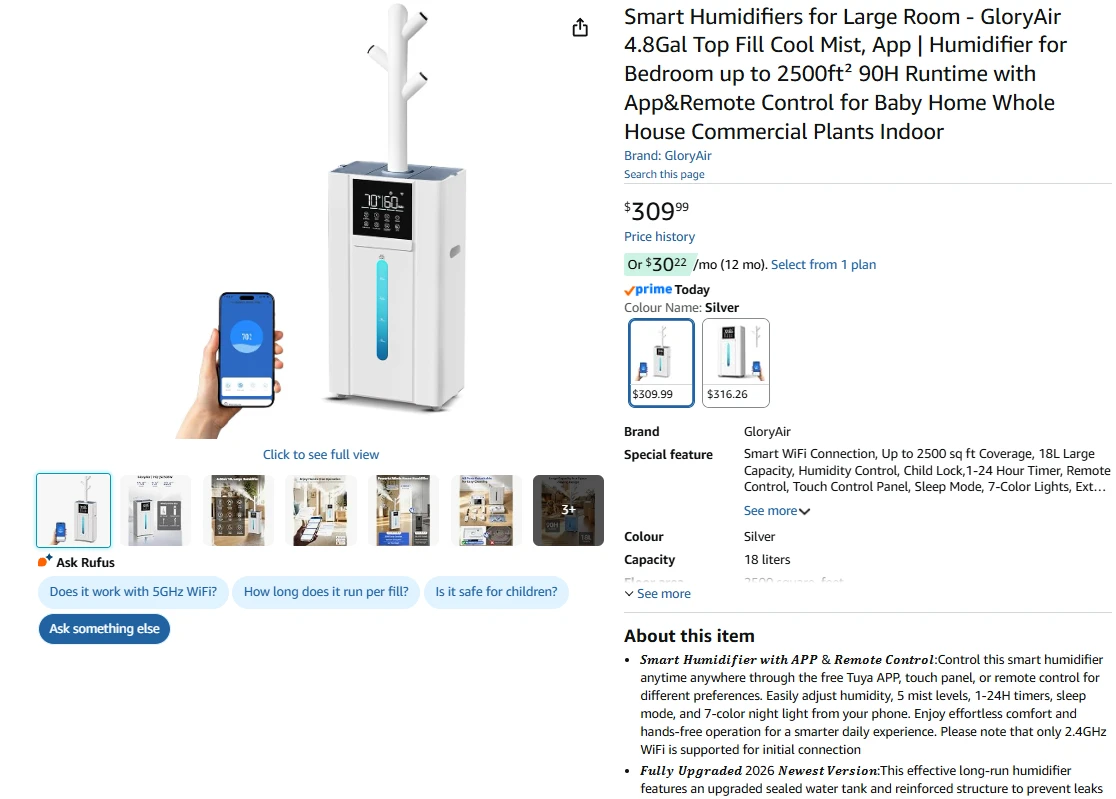 Large Room Humidifier 4.8 Gallon Top Fill Cool Mist - photo 2