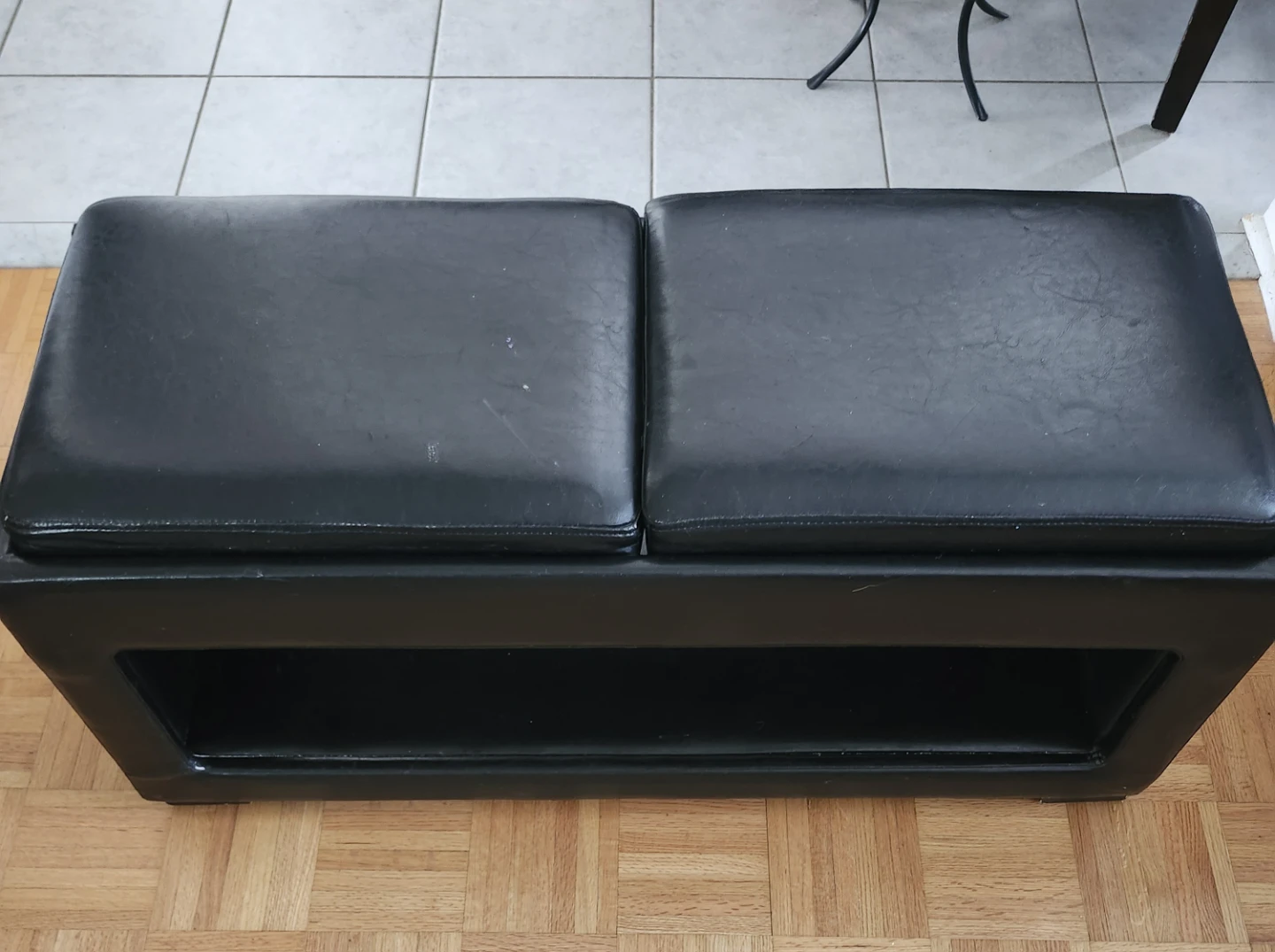 Black Faux Leather Storage Ottoman with Trays