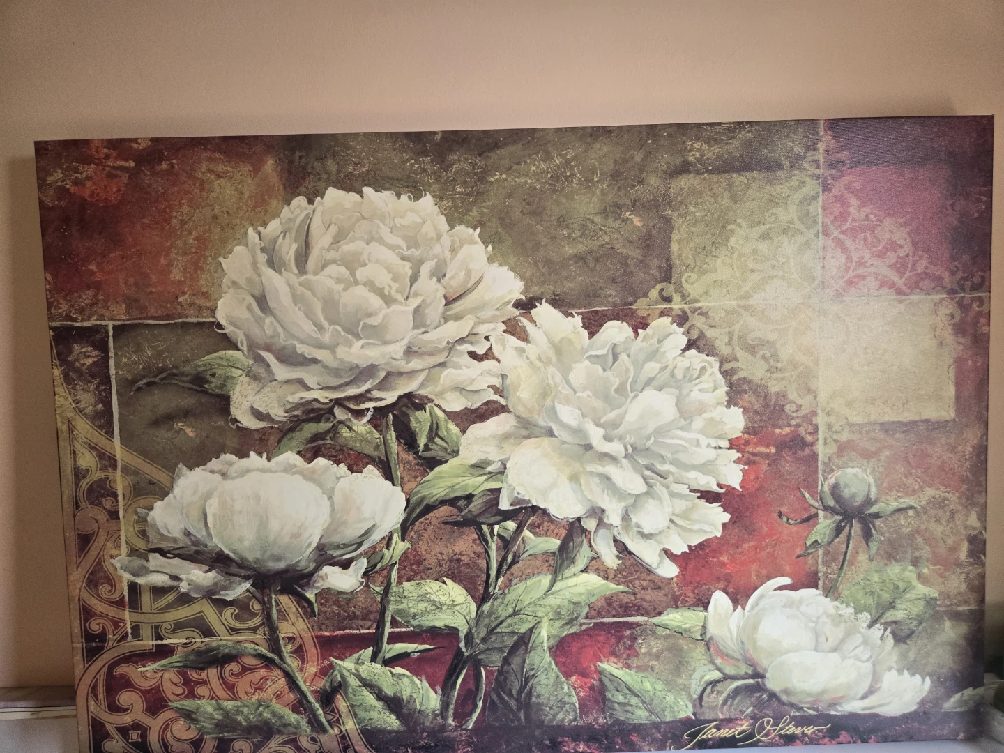 Janet Stever "Praise II - Peonies" Large Framed Wall Art