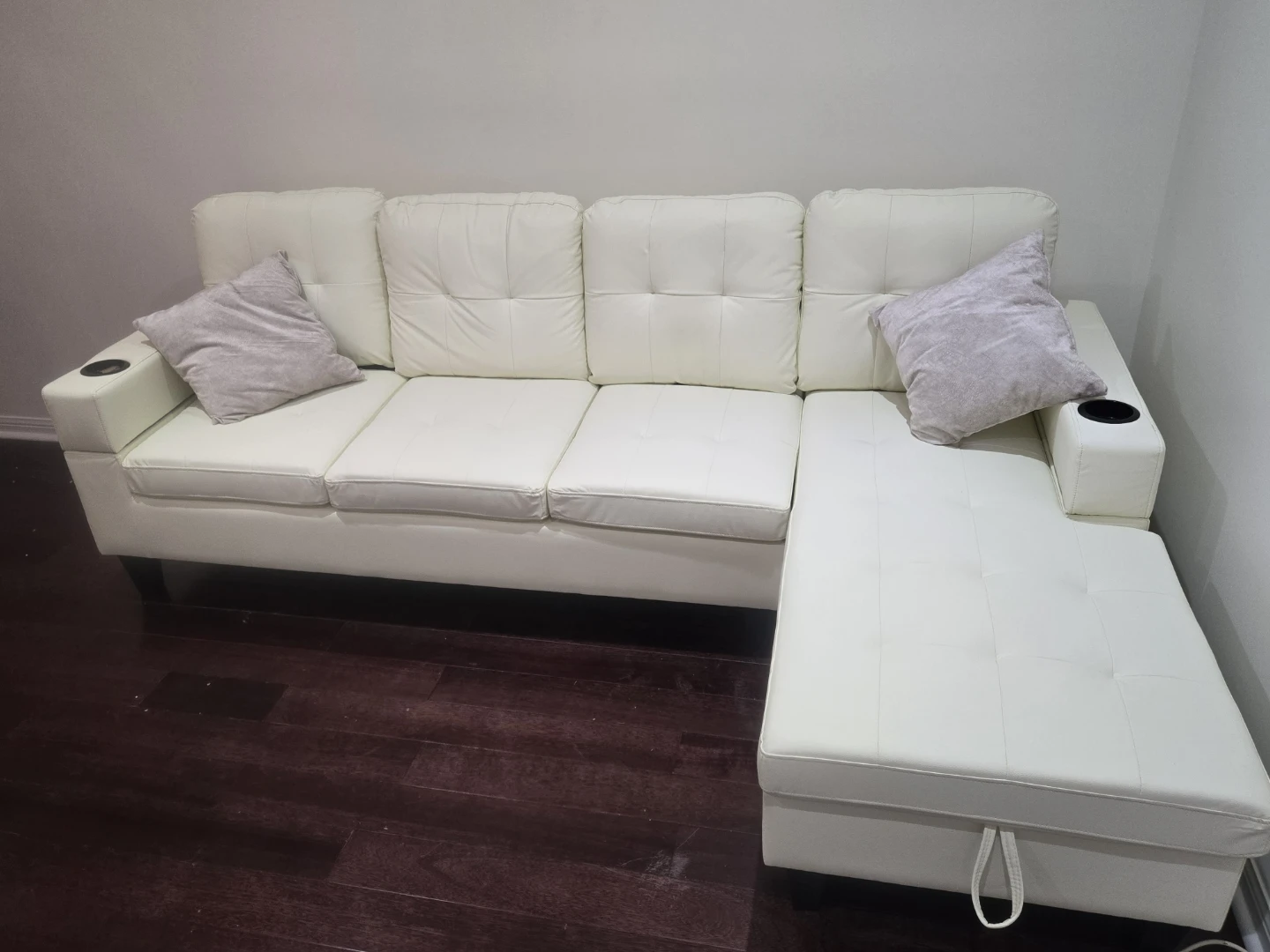 Sectional Sofa with Storage White Faux Leather