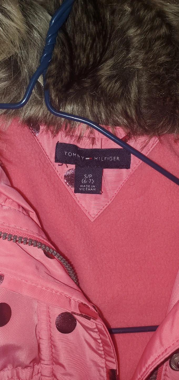 Tommy Hilfiger Pink Polka Dot Puffer Jacket with Fur Hood - photo 2