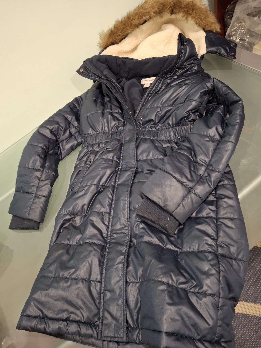 Joe Fresh Navy Puffer Coat with Faux Fur Hood - Size 7/8 - photo 4