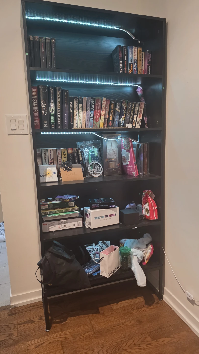 Black 5-shelf bookcase with LED lighting - photo 3