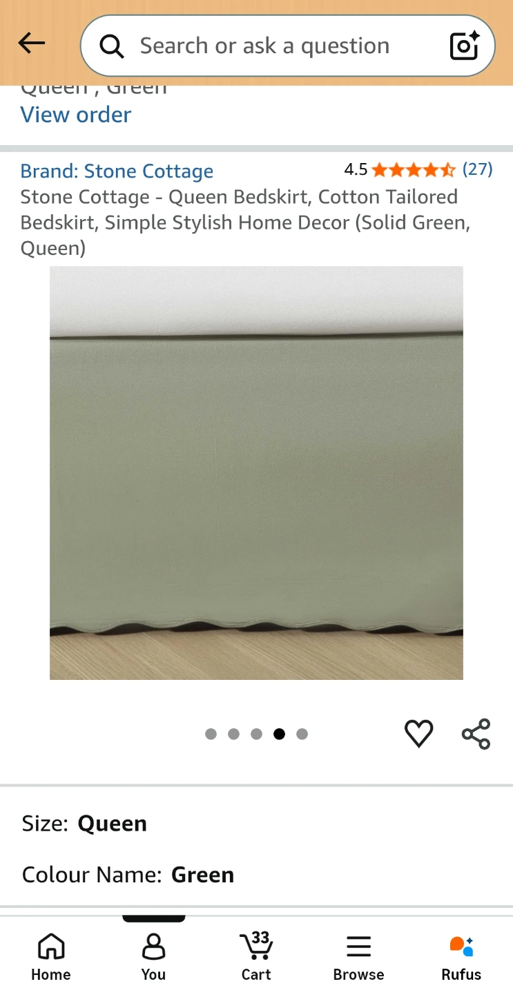 Stone Cottage Queen Bedskirt - Solid Green