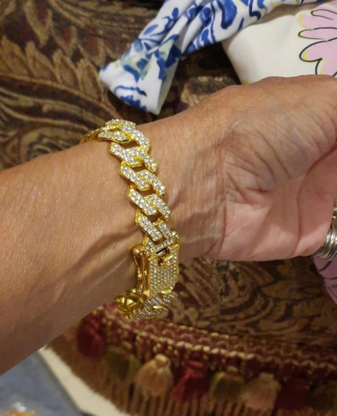Gold-tone Iced Out Cuban Link Bracelet