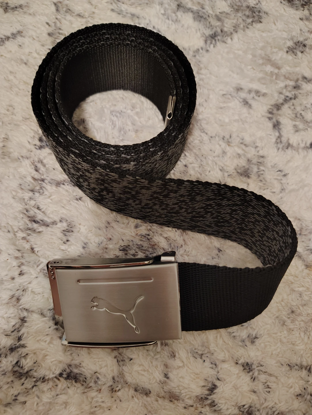 Puma Men’s Black Webbing Belt with Brushed Silver Buckle