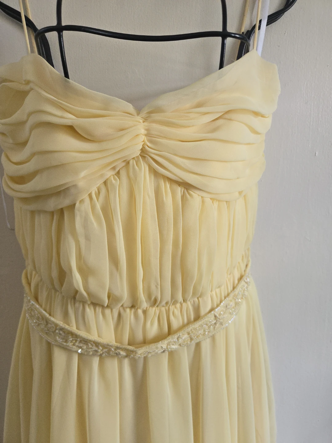 Light Yellow Chiffon Empire Waist Beaded Dress - photo 2