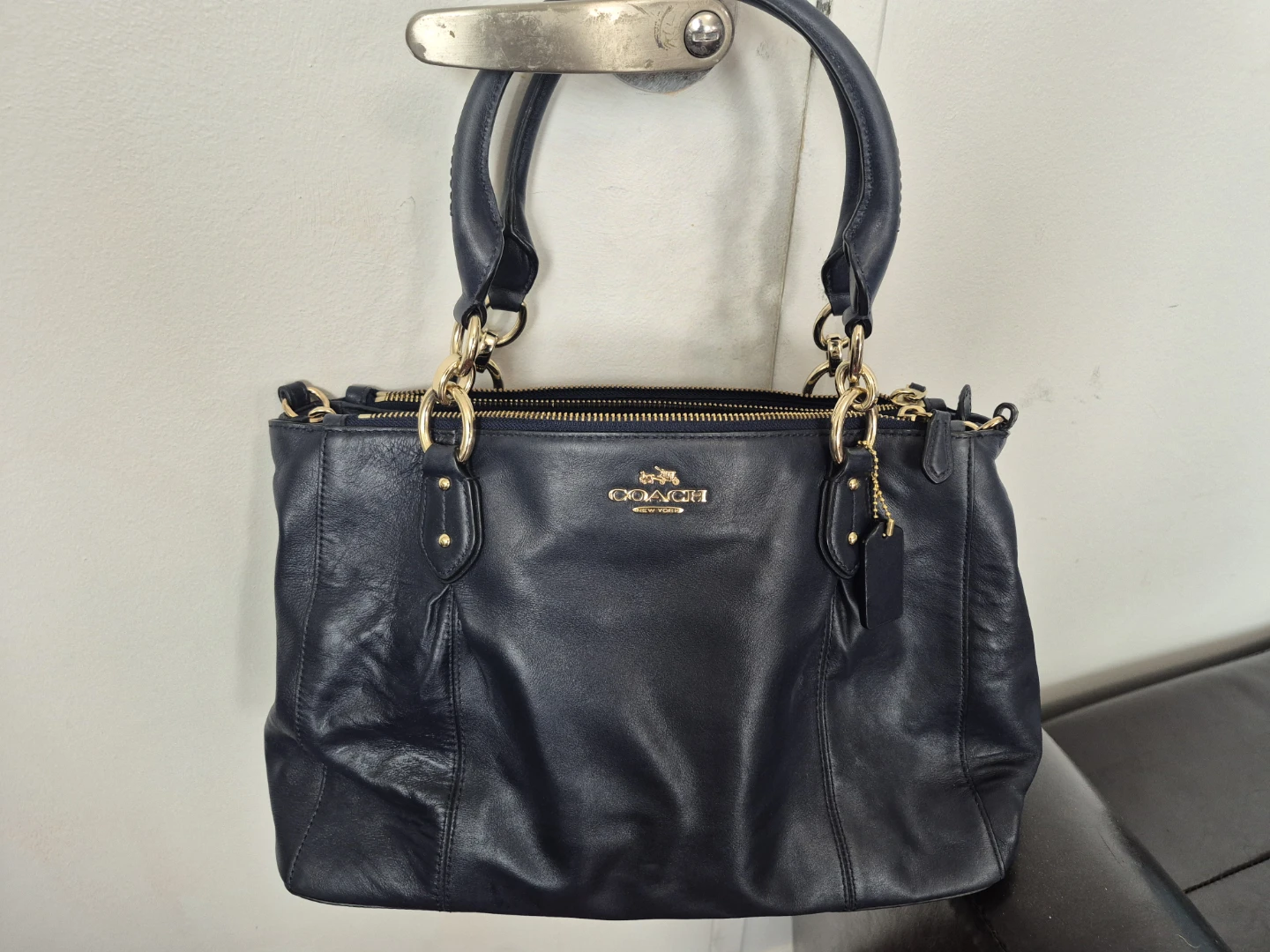 Coach Navy Leather Satchel Handbag