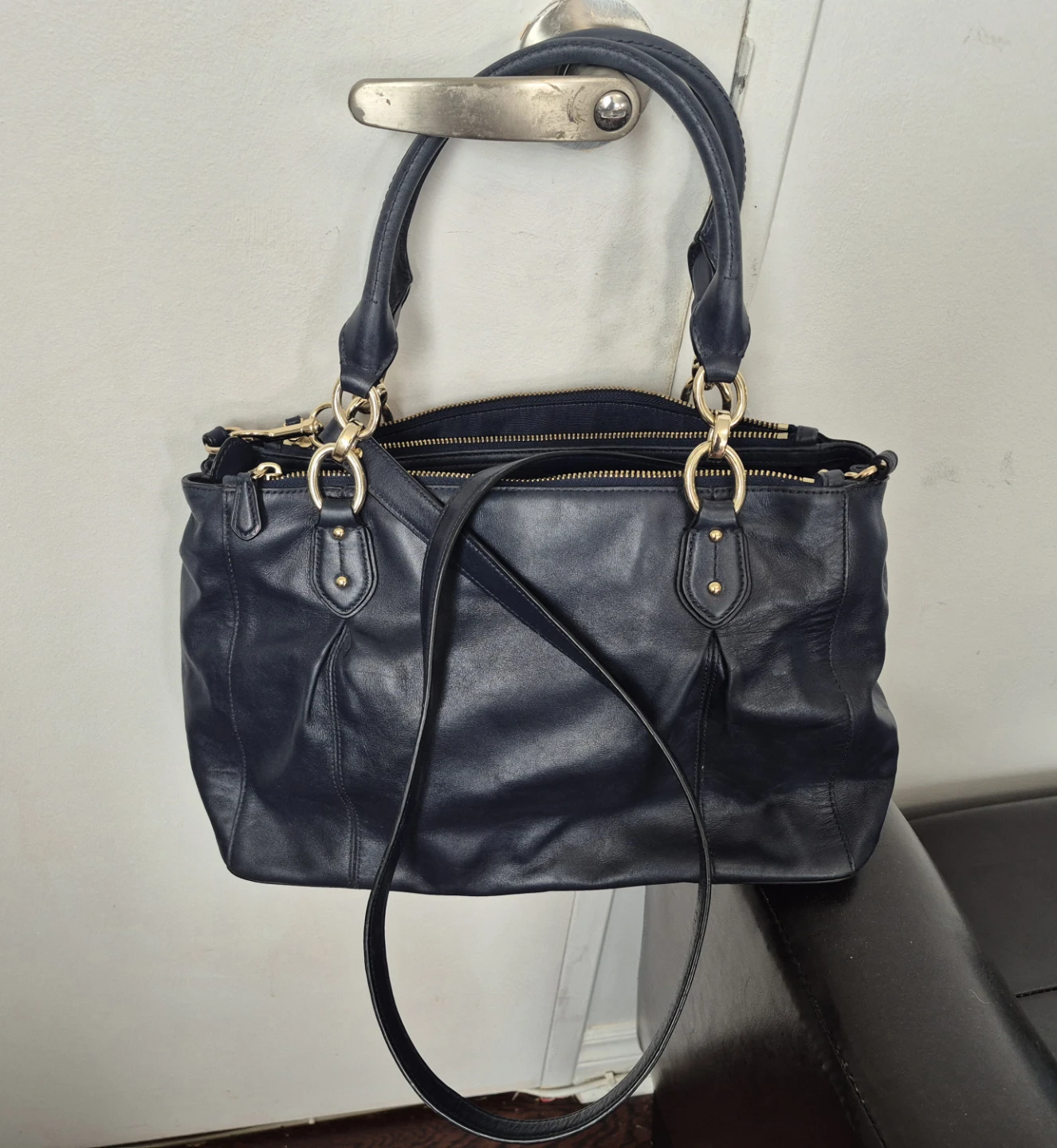 Coach Navy Leather Satchel Handbag - photo 2