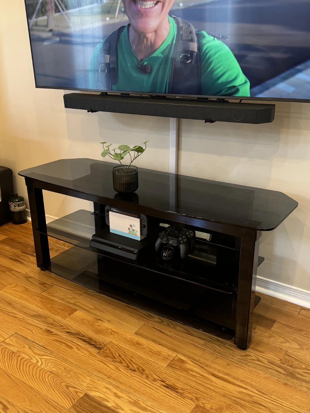 Glass TV Stand and Media Console with 3 shelves, Black - photo 2