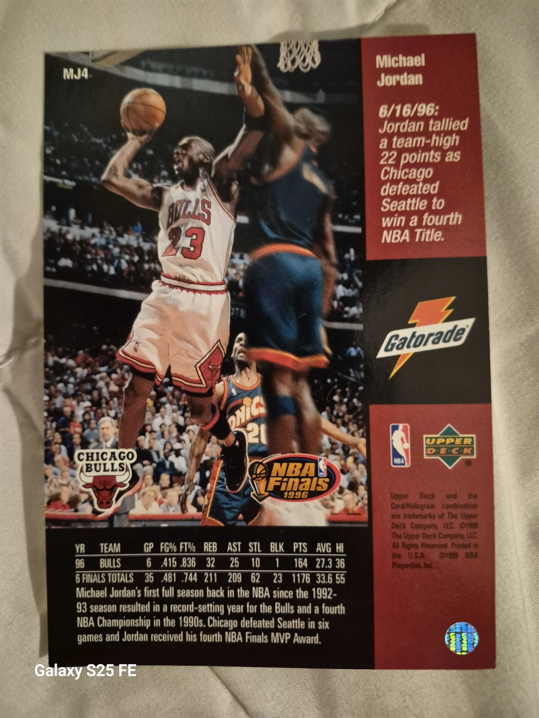 1996 Upper Deck Michael Jordan NBA Finals Card - photo 2