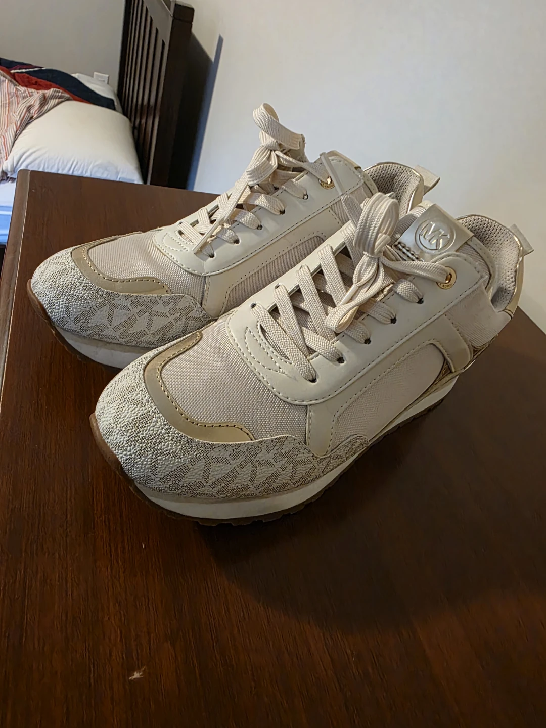 Michael Kors MK Beige & Gold Monogram Sneakers - photo 2