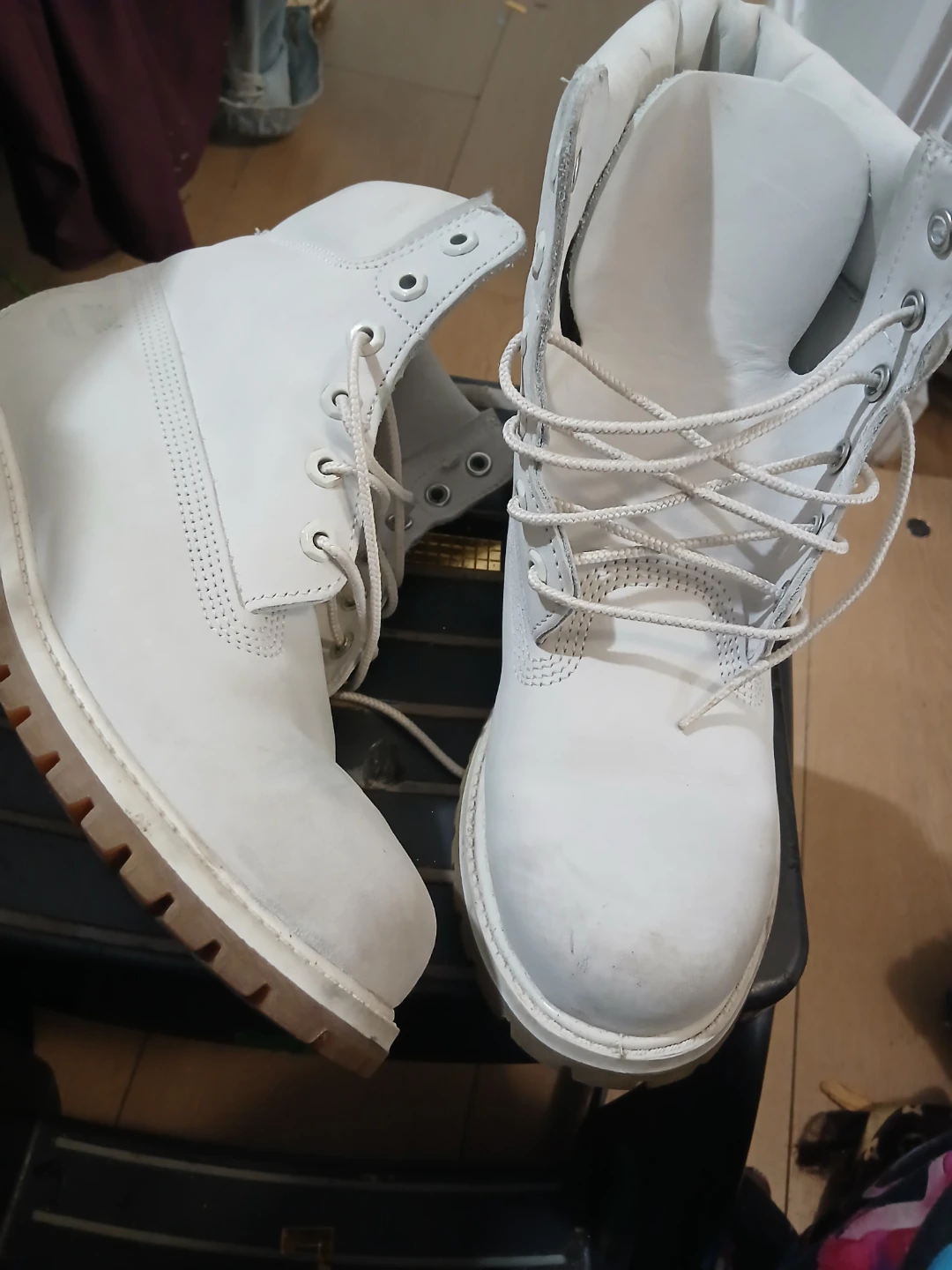 Timberland White Leather Boots Size 9