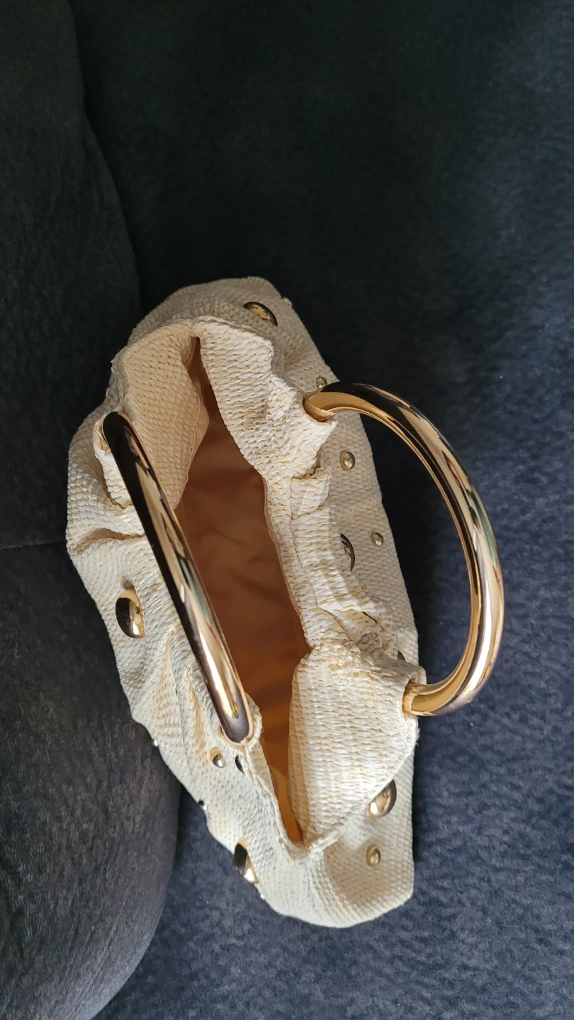 Cream Woven Handbag with Gold Studs - photo 2