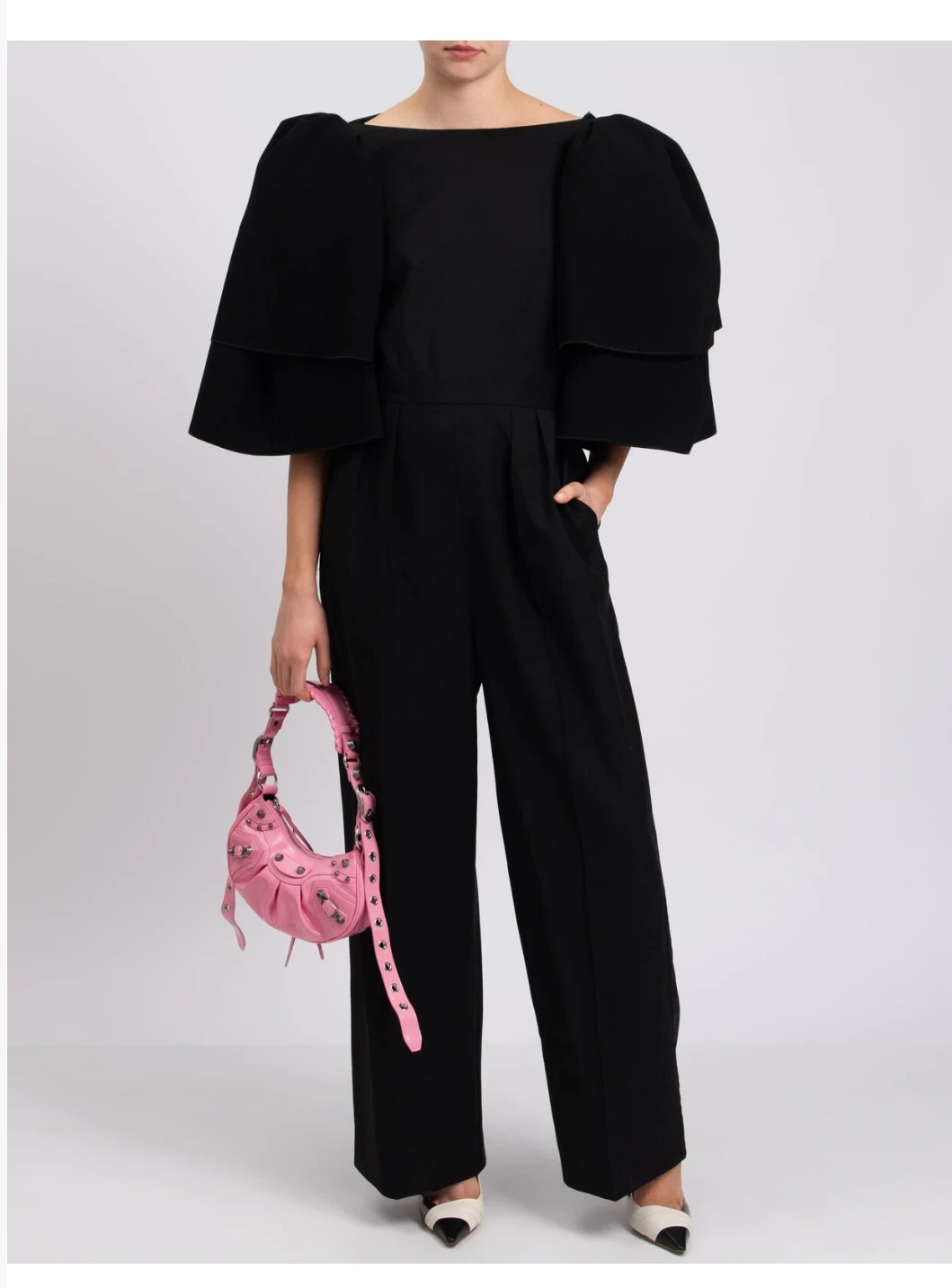 New Roksanda Black Wool Crepe Jumpsuit with Puff Sleeves - photo 2