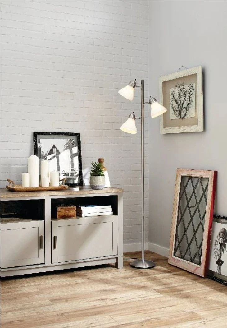 Canvas Brushed Nickel Floor Lamp White Plastic Shades