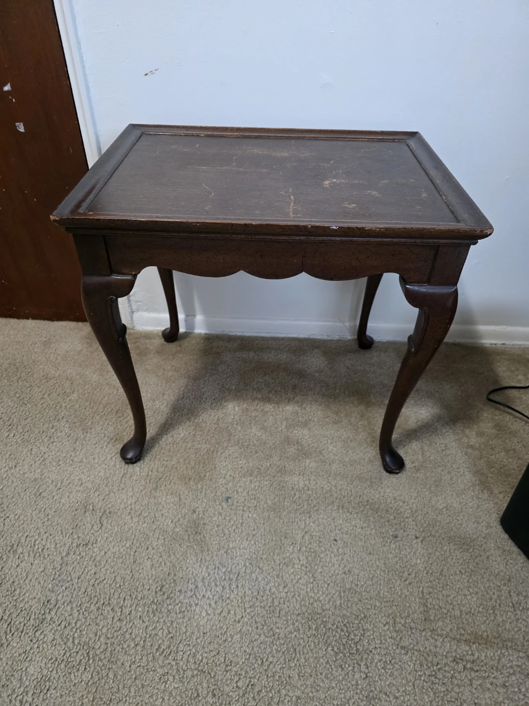 Vintage Wood Side Table with Cabriole Legs