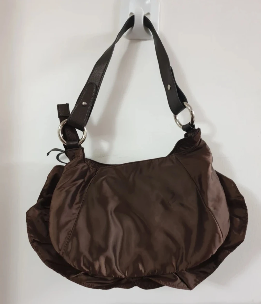 Brown Nylon Shoulder Bag with Ruffle Detail - photo 2