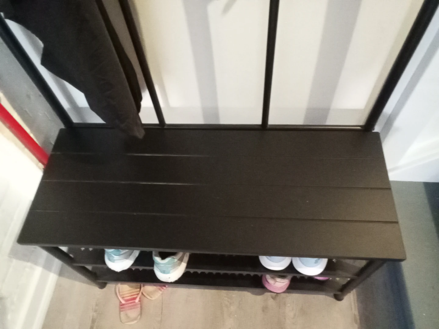 Ikea metal entryway bench with shoe organizer and jacket hooks - photo 2