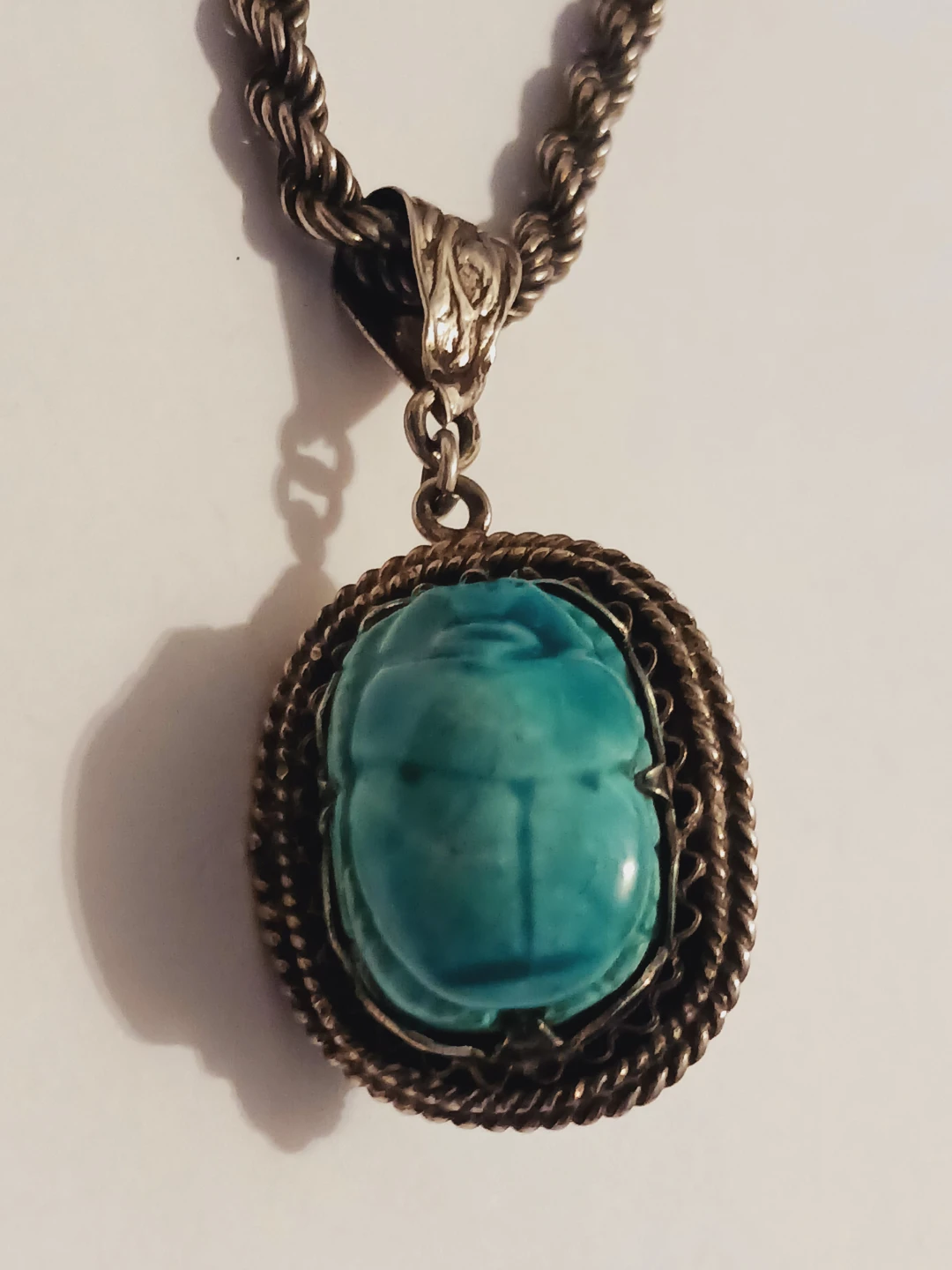 Sterling Silver 925 Egyptian Scarab Beetle Pendant Necklace - photo 2