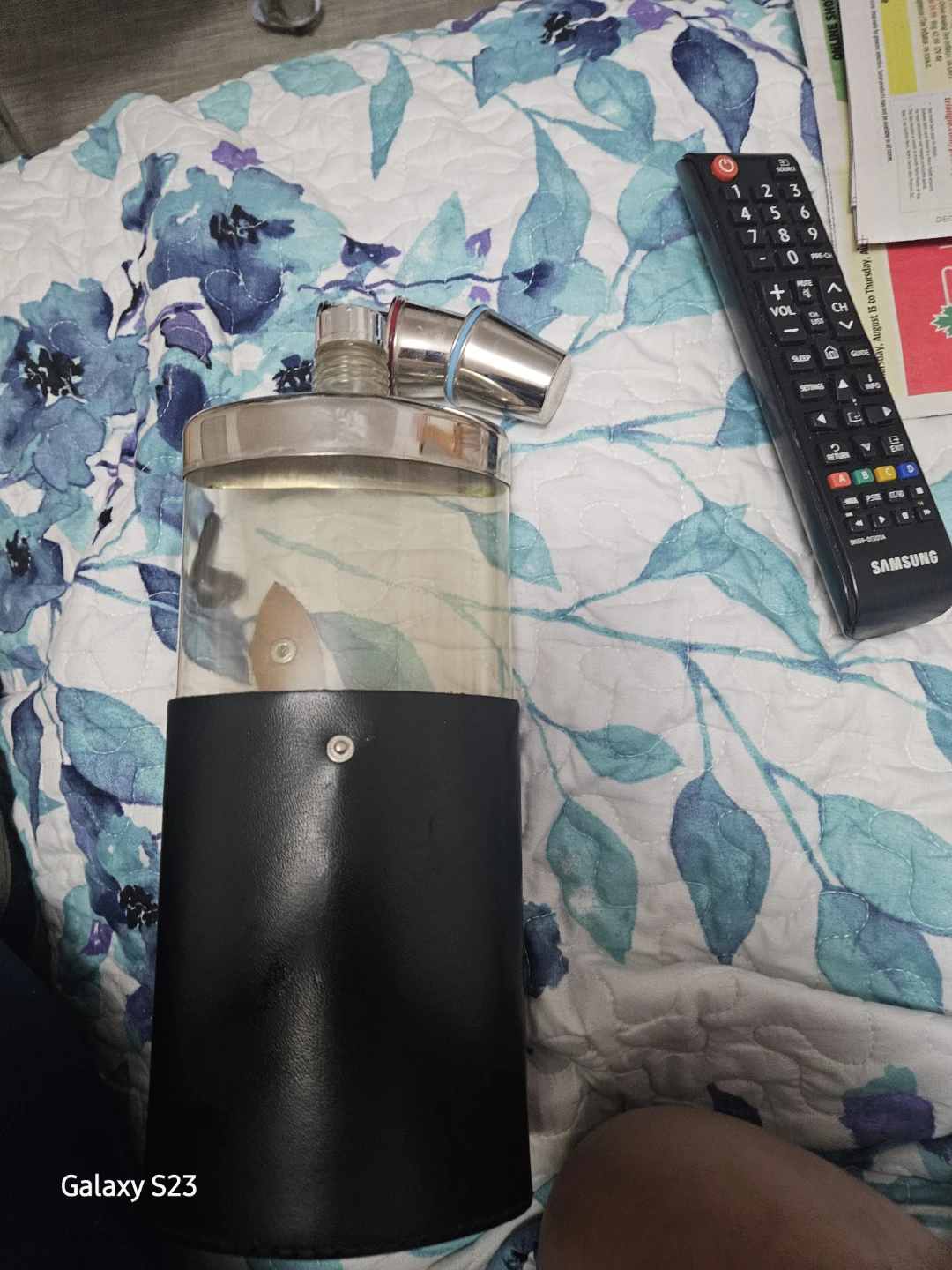 Leather Wrapped Flask with Shot Cups - photo 3