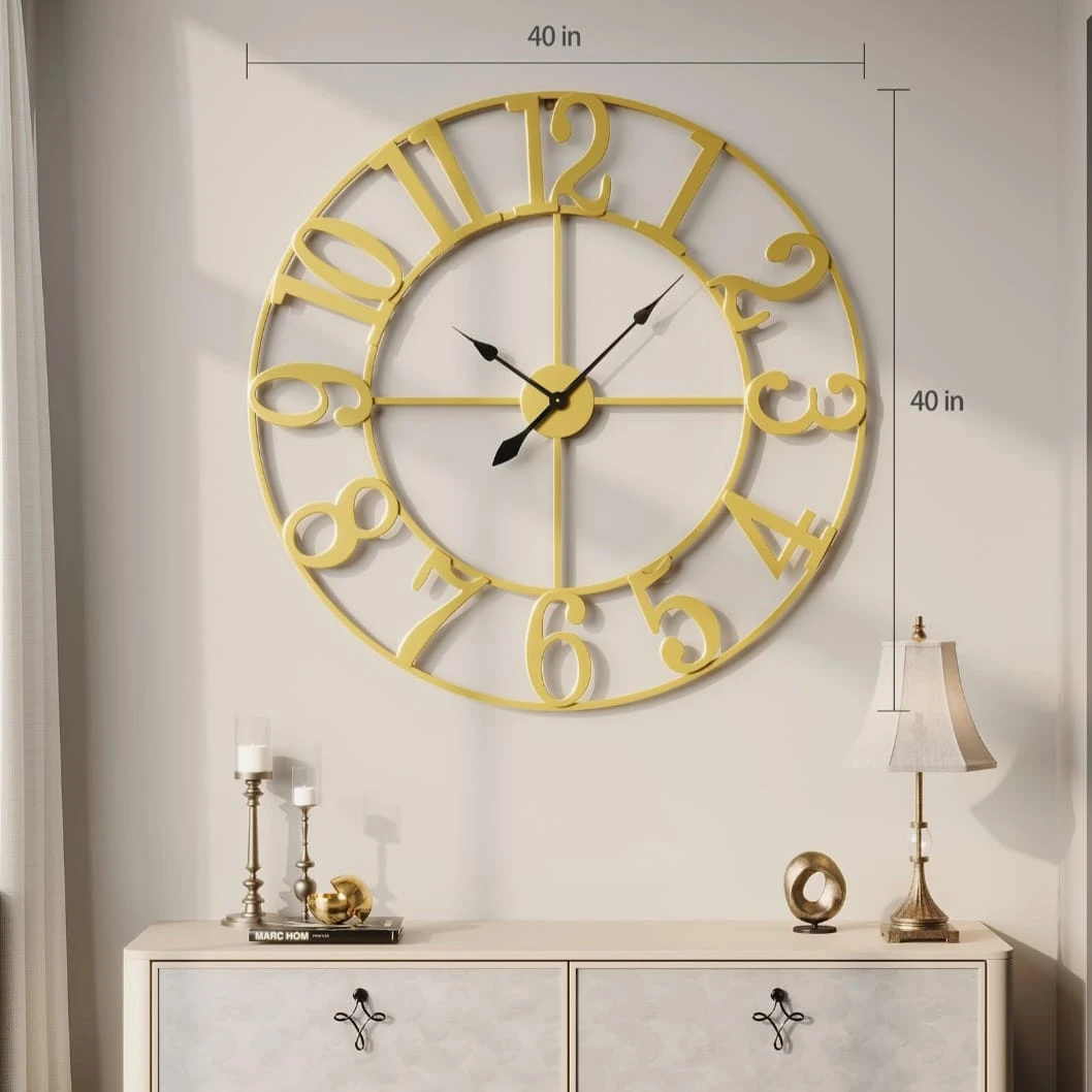 Large Gold Metal Wall Clock - photo 4