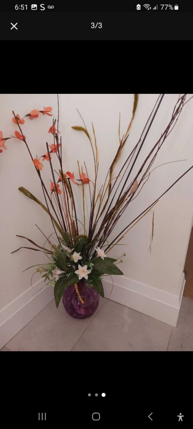 Purple Glass Vase with Faux Floral Arrangement - photo 2