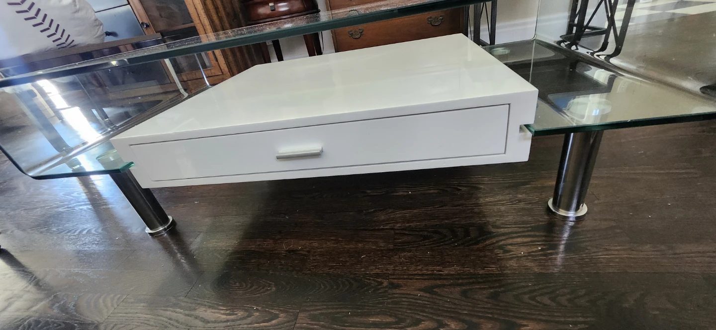 Modern Glass Coffee Table with White Drawers - photo 3