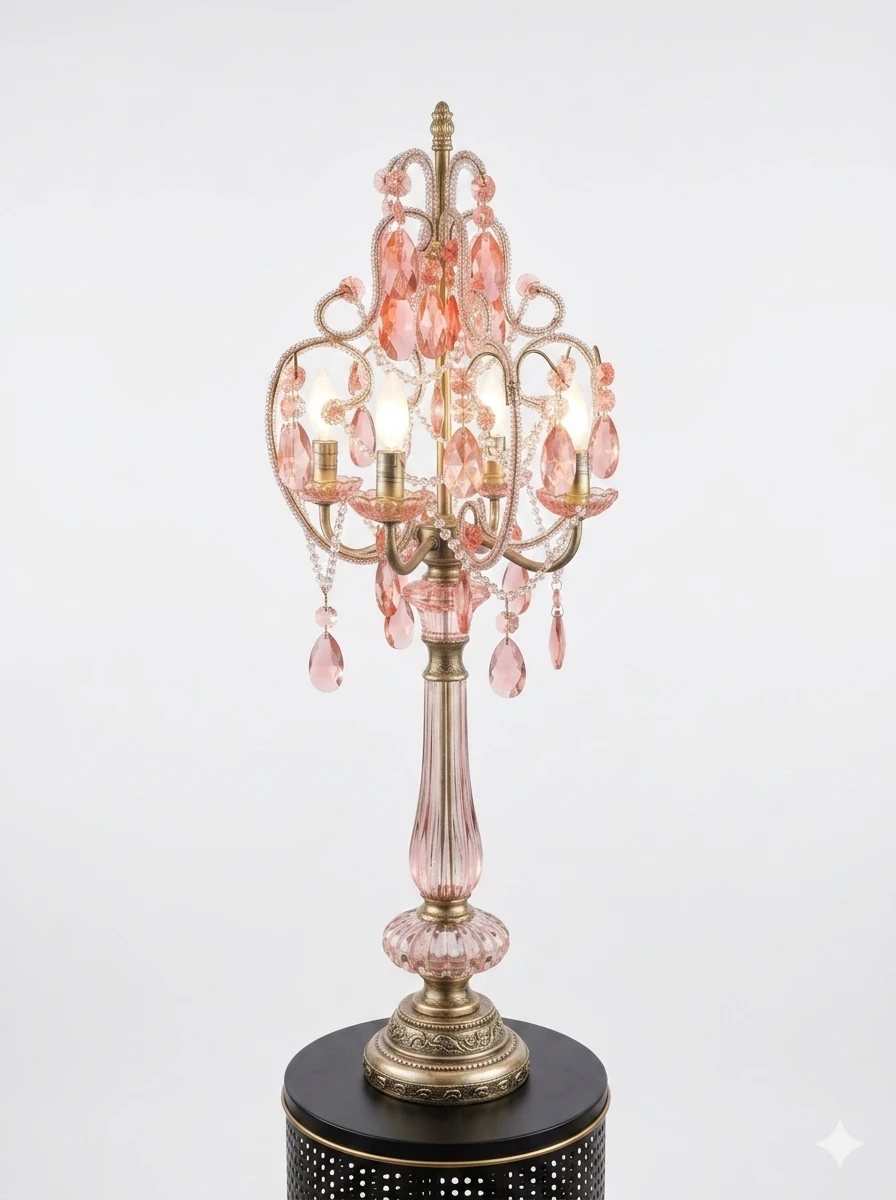 33" Vintage Pink Chandelier Style Table Lamp