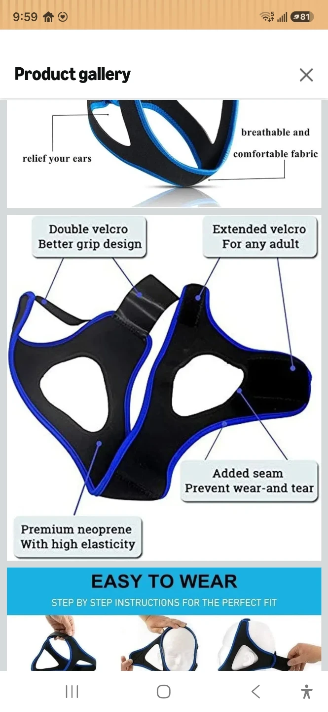 Adjustable anti-snoring chin strap, 2 pcs - photo 3