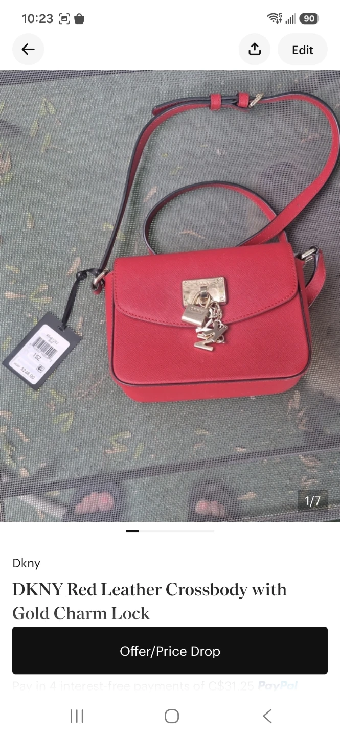DKNY Red Leather Crossbody Bag with Gold Charm Lock